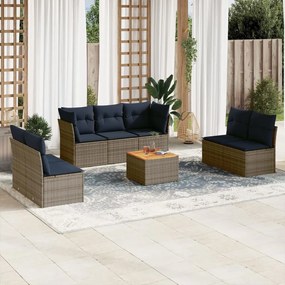 vidaXL 8 pcs conjunto sofás p/ jardim c/ almofadões vime PE cinzento