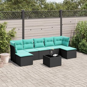vidaXL 8 pcs conjunto de sofás p/ jardim c/ almofadões vime PE preto