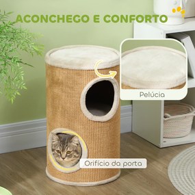 Barril Arranhador para Gatos de 2 Andares Arranhador para Gatos com 2 Cavernas e Cobertura de Sisal Ø35x60 cm Castanho