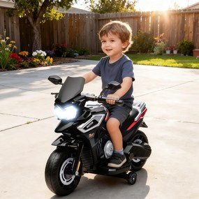Moto elétrica para crianças de 6 V, para crianças 18 a 36 meses com rodas motrizes, música, efeitos luminosos, preto