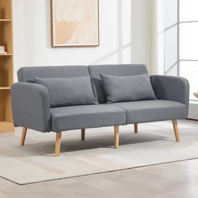 Sofá-cama de 3 lugares de design 170 (L) x 83 (P) x 80 (A) cm, com encosto reclinável e braços ajustáveis, em tecido cinzento com efeito de linho