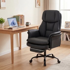 Cadeira de Escritório com Apoio para os Pés, 63-114 x 78 x 118-125 cm, Encosto Reclinável, Preto