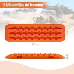 Placas de tração off-road todo o terreno de tração 2 peças para extração e recuperação de veículos de neve Lama 107 x 31 x 7 cm Laranja