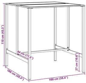 Mesa de bar 100x100x110 cm aço revestido a pó preto