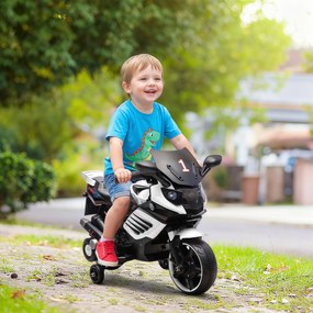 Mota Elétrica para Crianças 6V com Rodas de Apoio Música e Farol para Crianças de 18-36 Meses 77x38x50 cm Branco