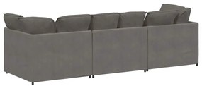 Sofá modular com almofadas tecido corduroy cinzento-claro