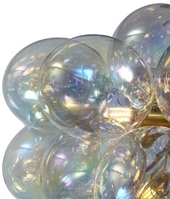 Candeeiro suspenso Art Déco dourado com vidro arco-íris 50cm 8-luzes - Uvas Art Deco