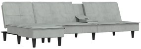 Sofá-cama em forma de L 255x140x70 cm veludo cinzento-claro