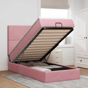 moldura de cama otomana vidaXL com colchões rosa 100x200cm veludo