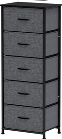 Cómoda com 5 gavetas 45 x 30 x 116 cm, móvel de arrumação com gavetas em tecido dobrável – estrutura em aço preto cinzento escuro