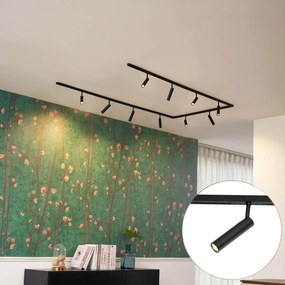 Sistema de iluminação de trilho moderno com 10 focos pretos monofásicos - Slimline Uzzy