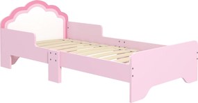 ZONEKIZ Cama para Crianças 70x140 cm com Barreira Antiqueda e Estrado Cama Infantil com Cabeceira em Forma de Nuvem Rosa | Aosom Portugal