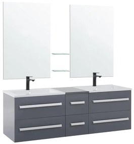 Móvel de casa de banho e gavetas com 2 lavatórios e 2 espelhos cinzento MADRID Beliani