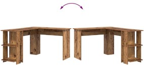 Escrivaninha de canto com armazenamento de madeira velha 140x113,5x75c