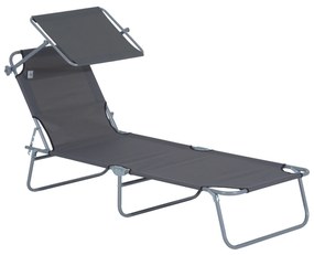 Outsunny Espreguiçadeira Jardim Espreguiçadeira de Praia Dobrável com Toldo Ajustável para Terraço e Relaxamento 187x58x36 cm Cinza | Aosom Portugal