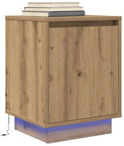 Mesa de cabeceira com luzes LED Carvalho Artesanal 38x34x50 cm