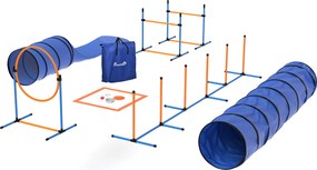 Conjunto de agilidade para cães com 11 peças, percurso de obstáculos com 2 túneis, saltos ajustáveis, laranja e azul