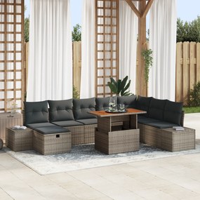 Conjunto de Sofá de Jardim de 9 Peças com Almofadas Cinza Rattan Polié