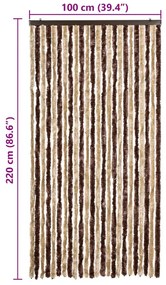 Cortina anti-insetos 100x220 cm chenille bege e castanho claro