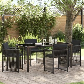 vidaXL Conjunto de Jantar de Jardim de 5 Peças com Almofadas Preto Vime PE
