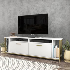 TV Stand Omar – Branco e Dourado – 160 cm x 35 cm x 50,8 cm