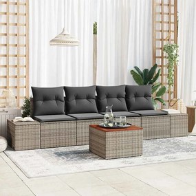 vidaXL Conjunto de Sofá de Jardim de 5 Peças com Almofadas Cinza Vime Acácia