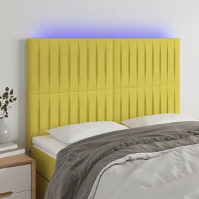 vidaXL Cabeceira cama c/ LED tecido 144x5x118/128 cm verde