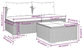 3 pcs conjunto lounge jardim c/ almofadões vime PE castanho