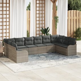Conjunto de Sofás de Jardim vidaXL com Almofadas Cinza Claro Vime PE