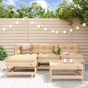 5 pcs conjunto lounge jardim com almofadões madeira maciça