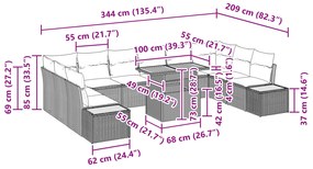 Conjunto de Jantar de 11 Peças com Almofadas Preto Rattan Poli Aço
