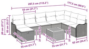 Conjunto de Sofá de Jardim vidaXL de 9 Peças com Almofadas Rattan Pret