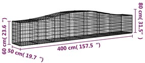 Cestos gabião arqueados 3 pcs 400x50x60/80 cm ferro galvanizado