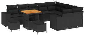 vidaXL Conjunto de Sofá de Jardim com almofada 12 pcs Preto
