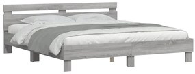 Estrutura cama c/ cabeceira/luzes LED 200x200cm cinzento sonoma