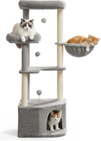 Arranhador para gatos com bolas de pelúcia 48,5 x 48,5 x 140,7 cm cinzento