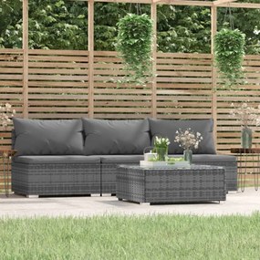 vidaXL 4 pcs conjunto lounge de jardim c/ almofadões vime PE cinzento