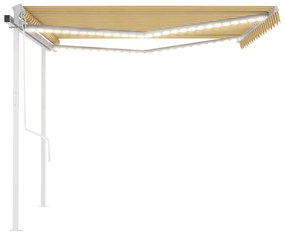 Toldo autom. LED e sensor de vento 4,5x3 m amarelo e branco