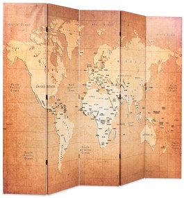 Biombo dobrável mapa mundo 200x170 cm amarelo