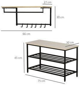 HOMCOM Móvel Cabide de Entrada com 6 Ganchos e Sapateira Armário de En