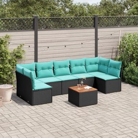 vidaXL 8 pcs conjunto de sofás p/ jardim c/ almofadões vime PE preto