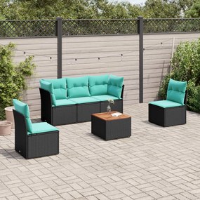 vidaXL 6 pcs conjunto de sofás p/ jardim c/ almofadões vime PE preto
