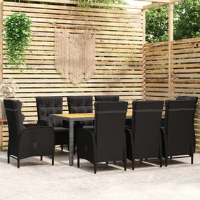 vidaXL 9 pcs conjunto de jantar para jardim vime PE preto