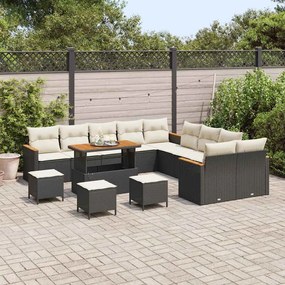 Conjunto de Sofá de Jardim vidaXL com 14 Peças e Almofadas Preto Polyr