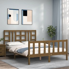 Estrutura cama c/ cabeceira 160x200 madeira maciça castanho-mel