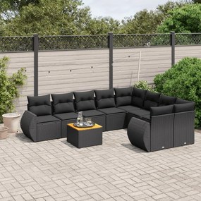 vidaXL 9 pcs conjunto de sofás p/ jardim c/ almofadões vime PE preto