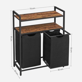 Cesto para roupa suja 2 x 46 L com 2 prateleiras Castanho Vintage-Preto