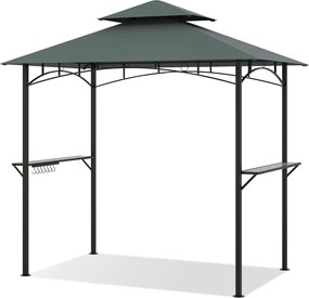 Tenda jardim para churrasqueira (NÃO INCLUIDA) de dois andares com 2 prateleiras e 7 ganchos, estrutura metálica e toldo flexível para jardim ou terra