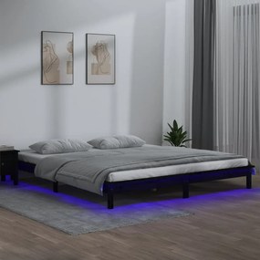 Estrutura de cama c/ LED 140x190 cm madeira maciça preto