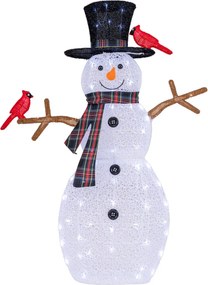 Boneco de neve iluminado e pássaros vermelhos Decoração de Natal 127 cm Boneco de neve Ornamento de boneco de neve com luzes LED brancas frias